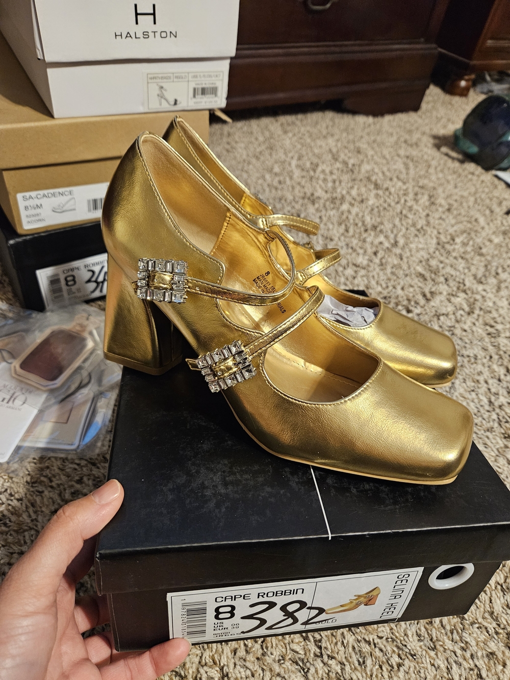 Cape Robbin Gold Mary Jane Block Heel
